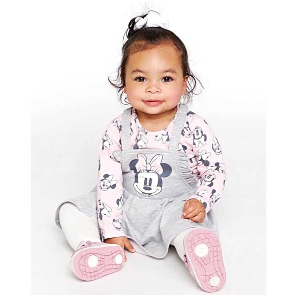 DISNEY MINNIE MOUSE BABY GIRLS PINAFORE DRESS, TOP WITH LONG SLEEVES AND TIGHT